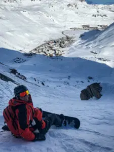 Der Blick vom Gipfel der Petite Balme hinunter nach Tignes