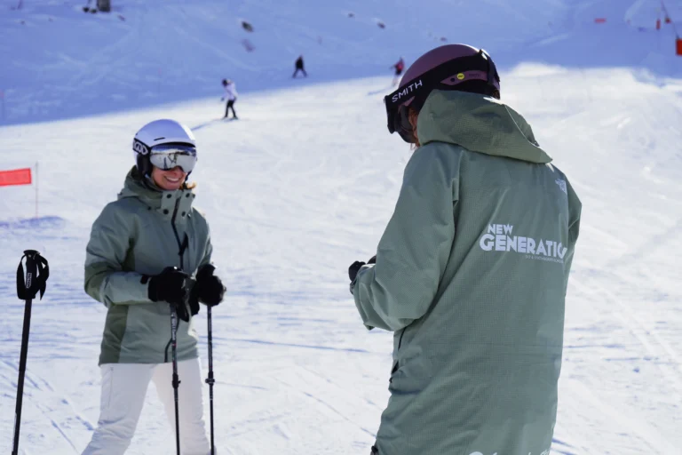 A New Generation Ski Instructor On A Lesson With An Adult