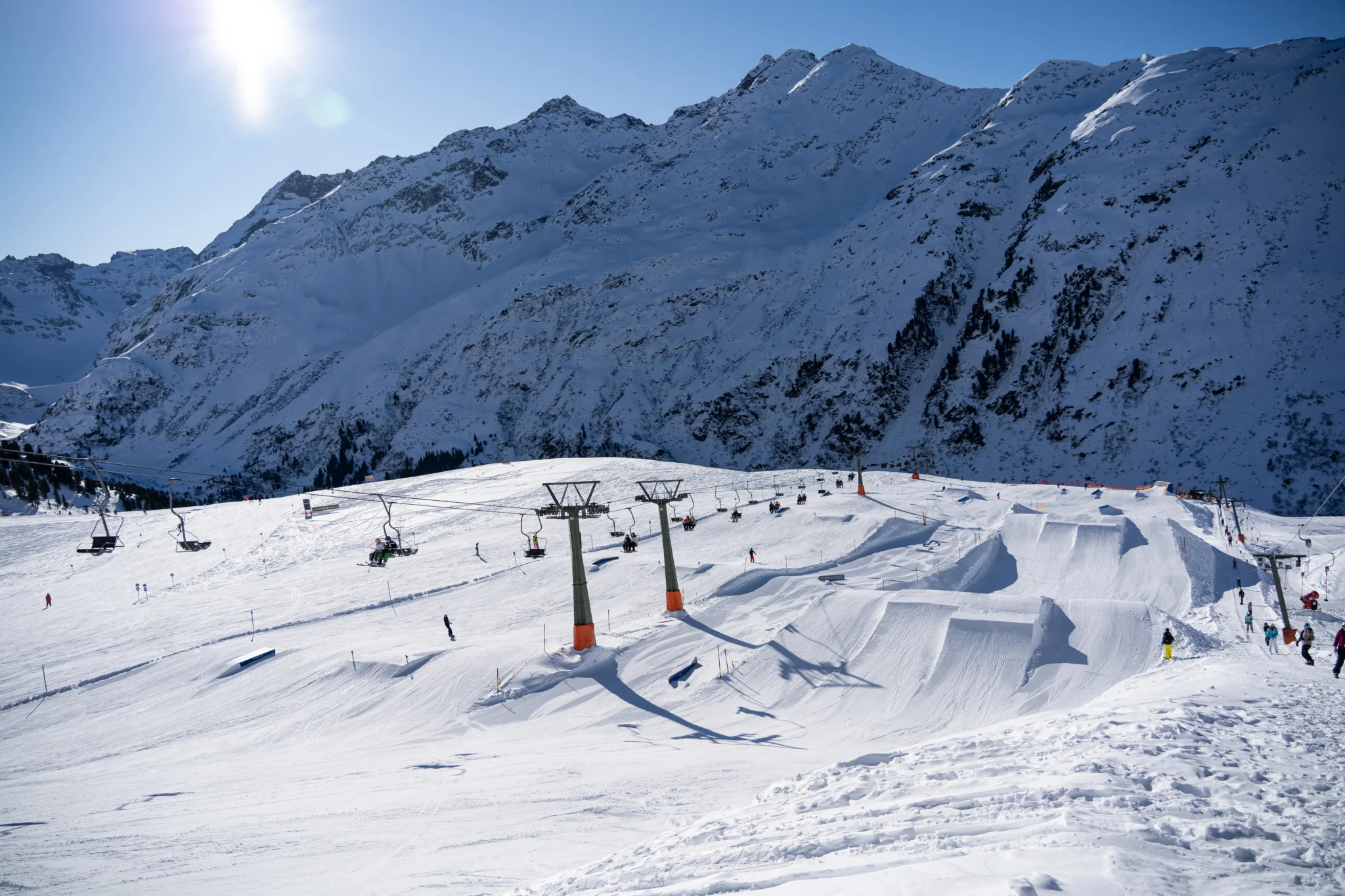 Snowy mountain ski resort with slopes