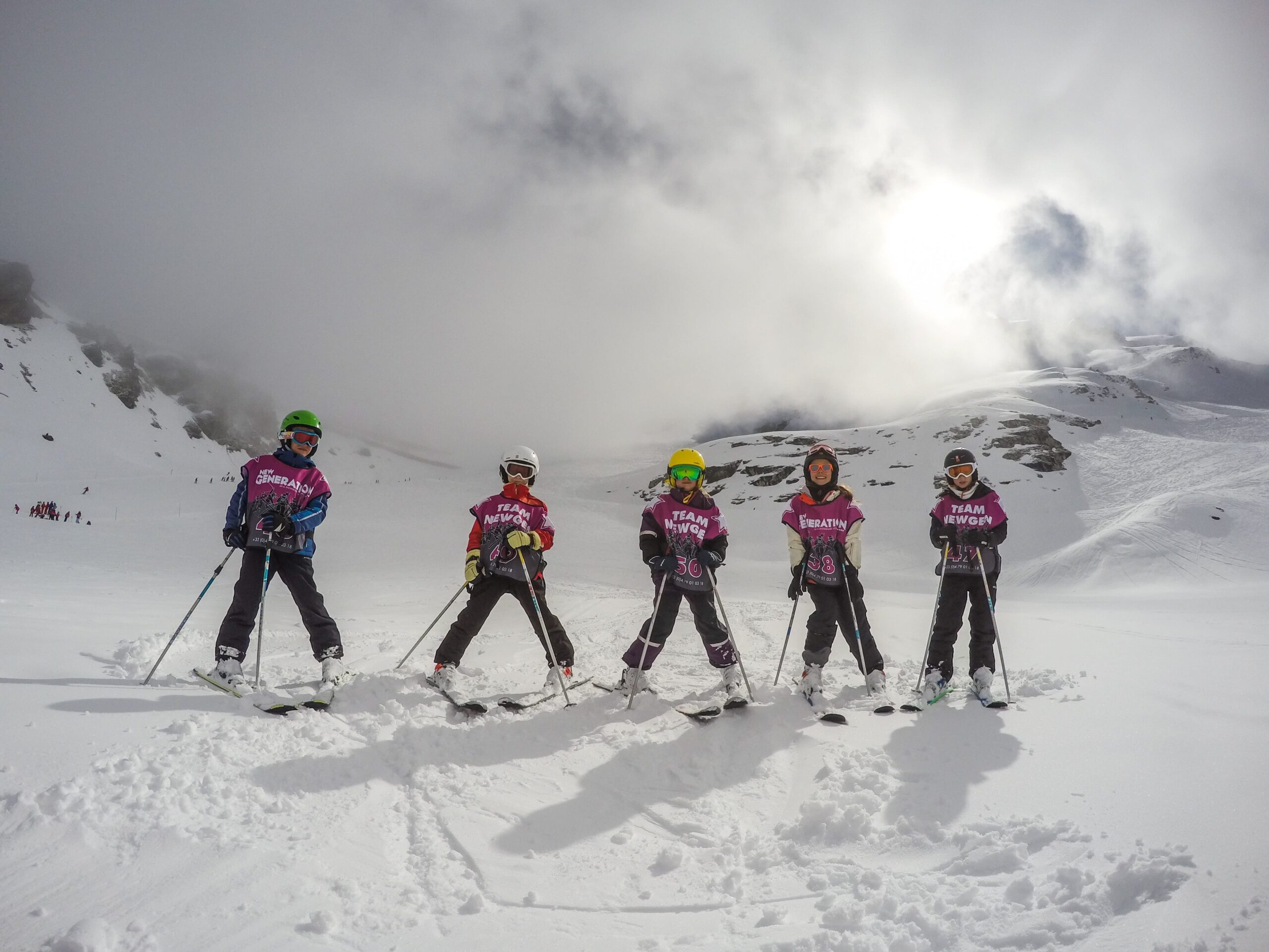 skids during skiing lesson