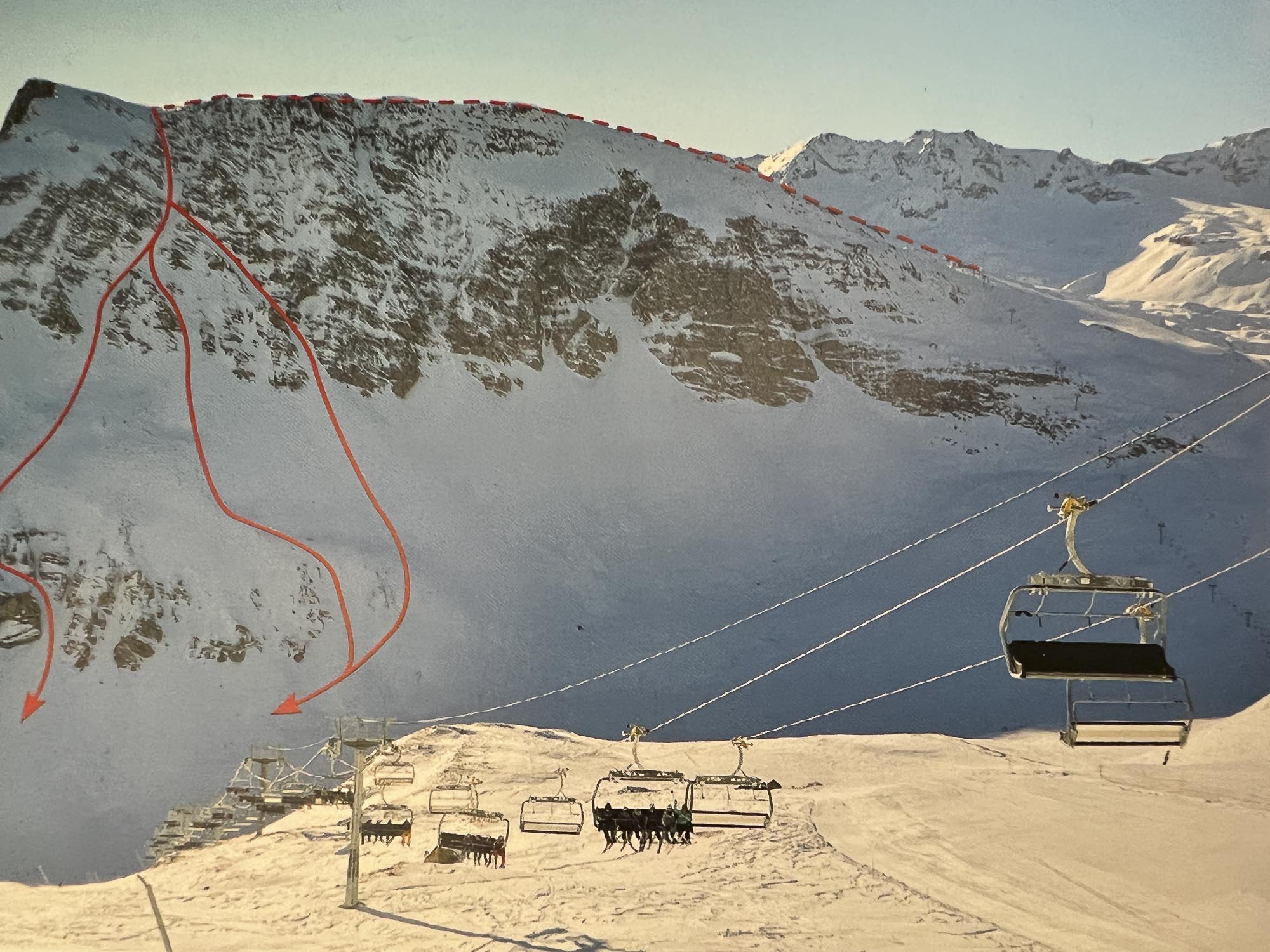 The 3 Main routes down the Pisteurs Couloir in Val d'isere