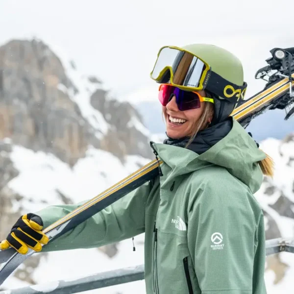 Skiing gear on a snowy mountain.