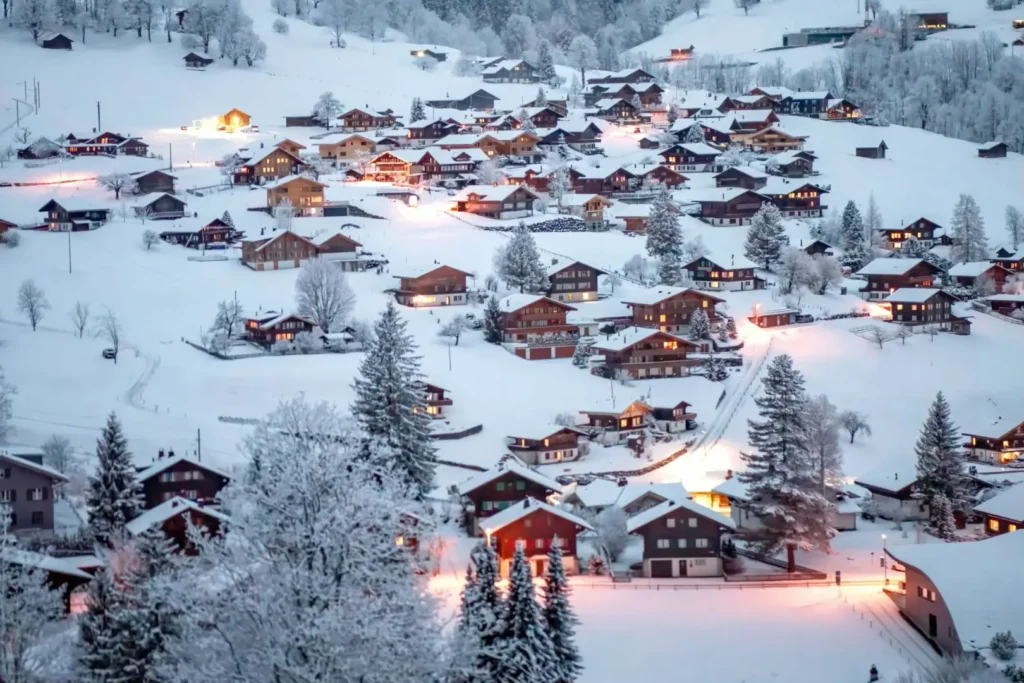 Verbier chalets at dusk