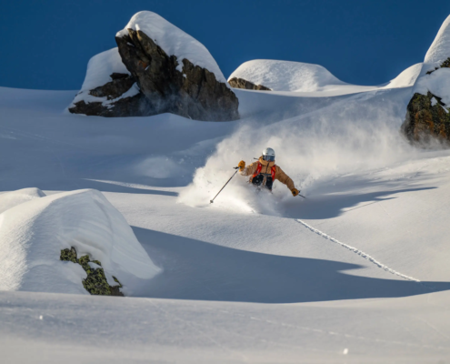 One of our team finding fresh snow on our off-piste ski courses