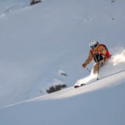 a ski Instructor skiing off-piste in La Plagne