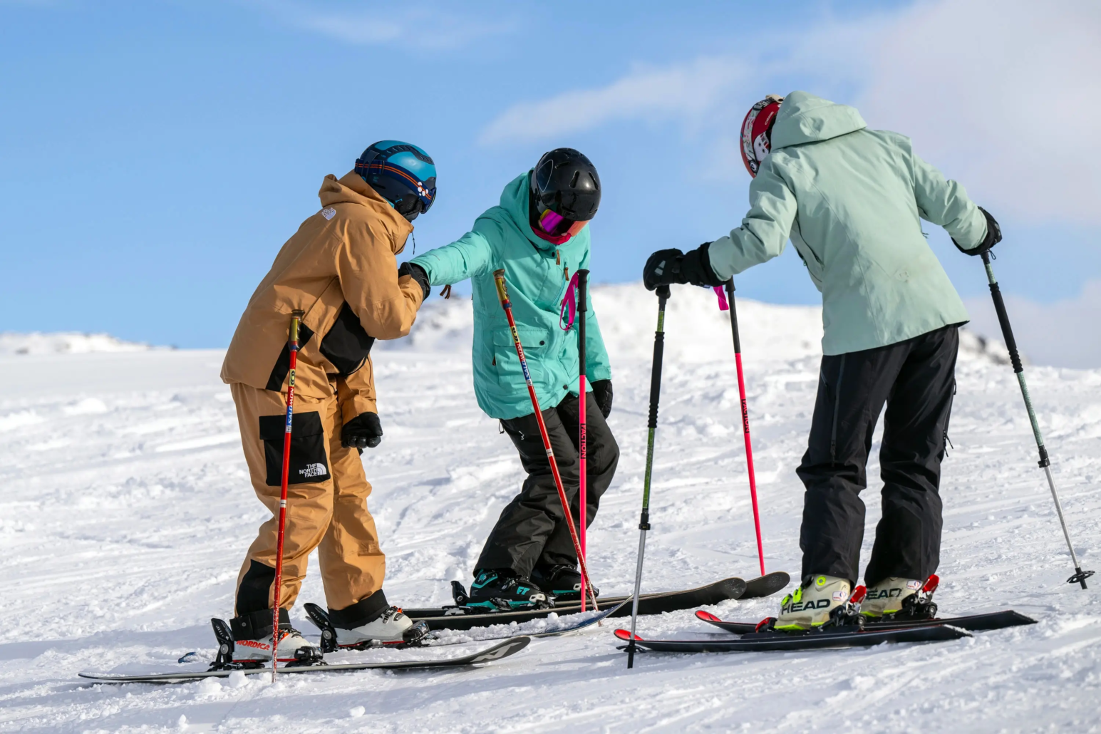 Skiers being coached on a course in Meribel