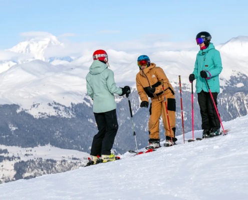 Adults in a group ski lesson